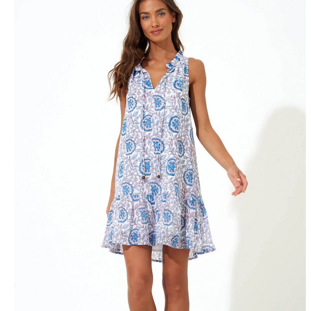 OLIPHANT Ruffle Hem- Malta Blue Sundress, Perfect Condition, Size M
